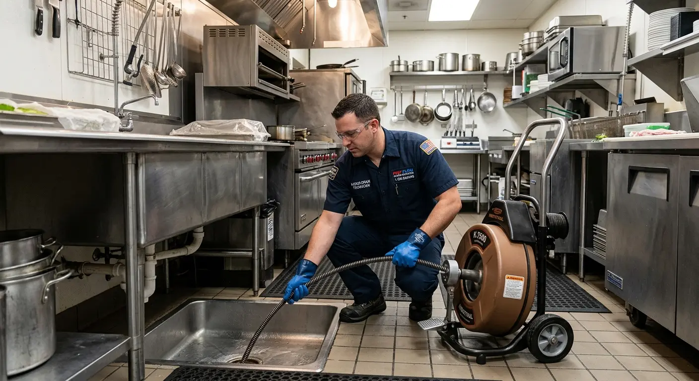 Commercial drain cleaning service in a restaurant kitchen in Uniontown