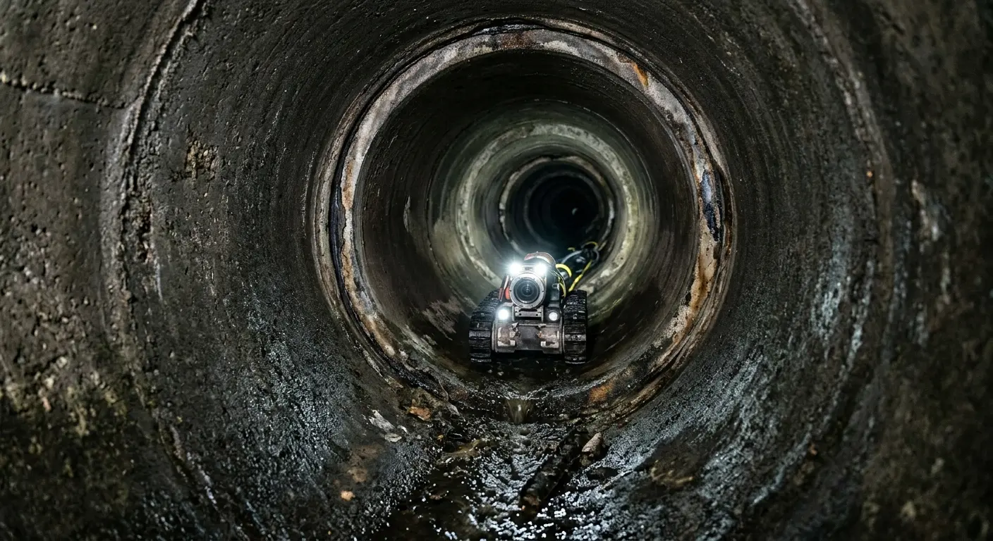 Robotic sewer camera inspecting pipe interior for Drain Snake Service in Uniontown
